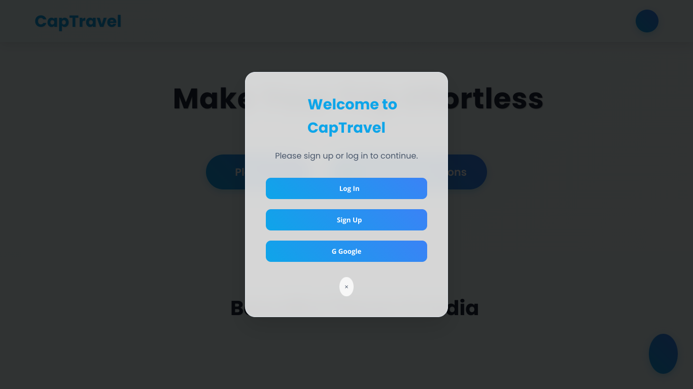 CapTravel landing page design