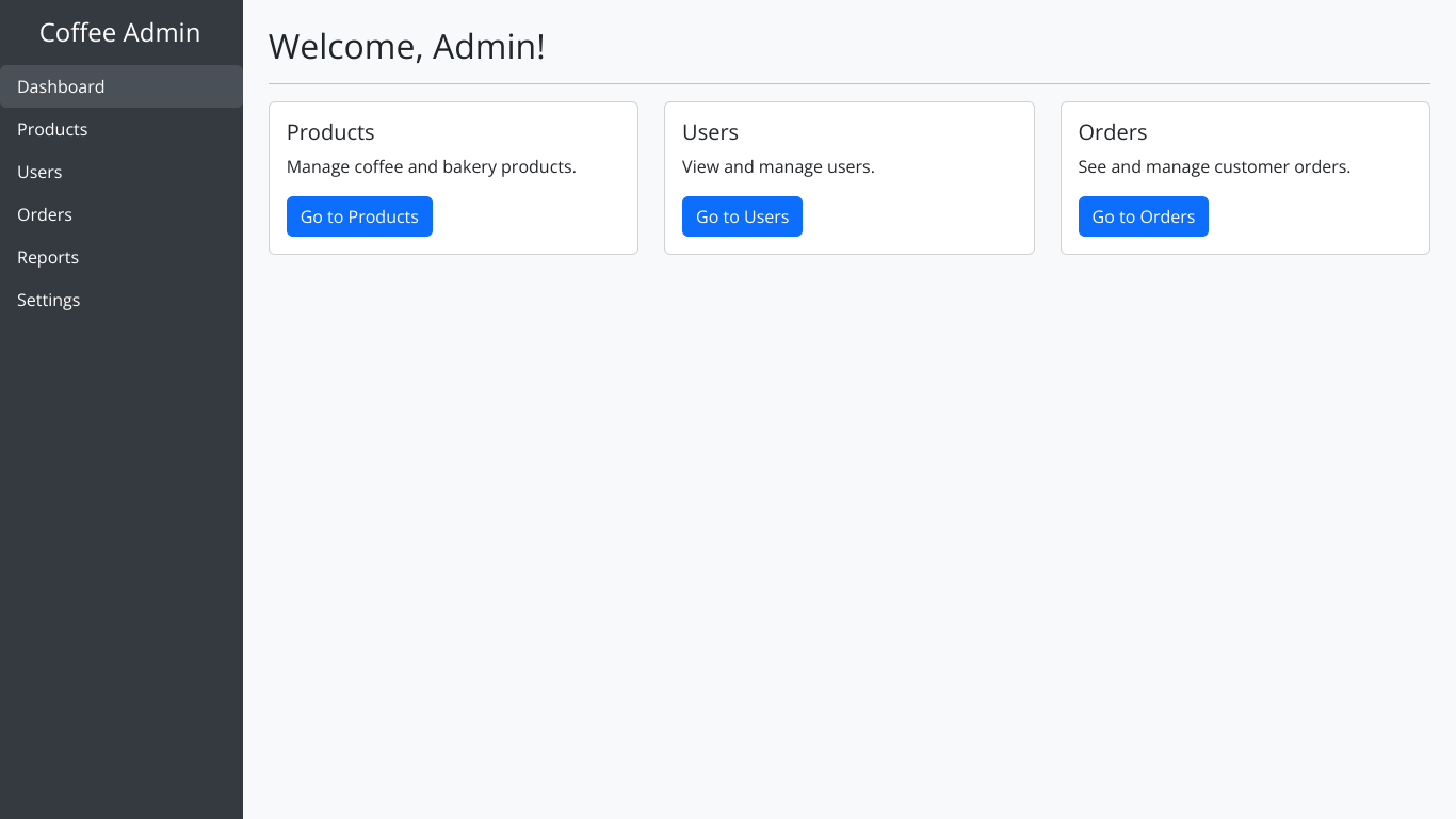 Coffee shop admin dashboard with Bootstrap 5