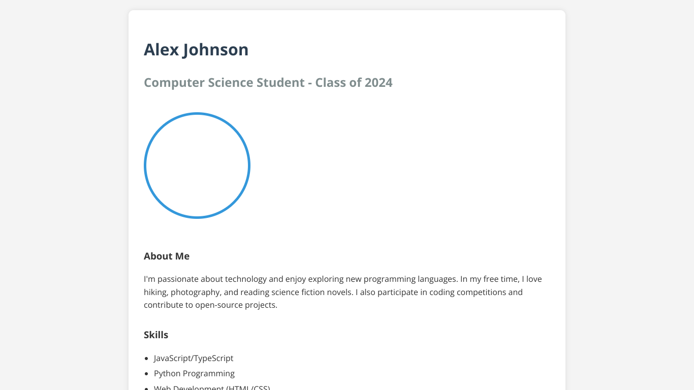 Student portfolio with HTML and CSS
