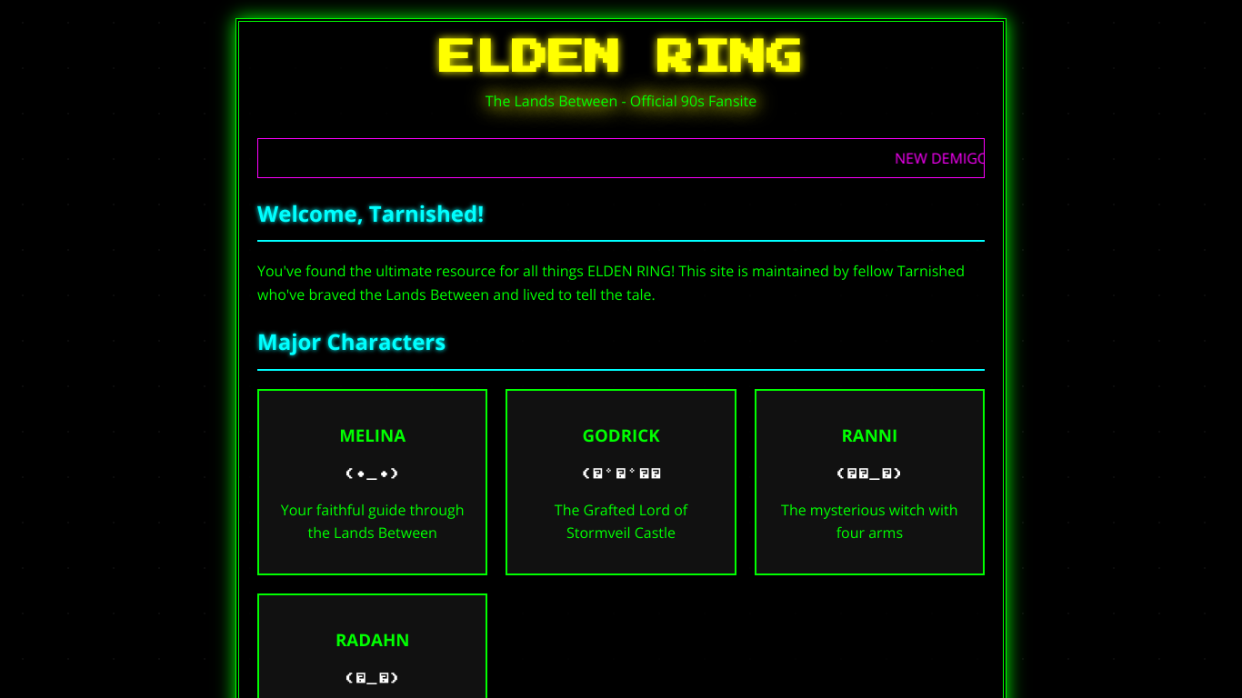 Elden Ring 90s retro website design