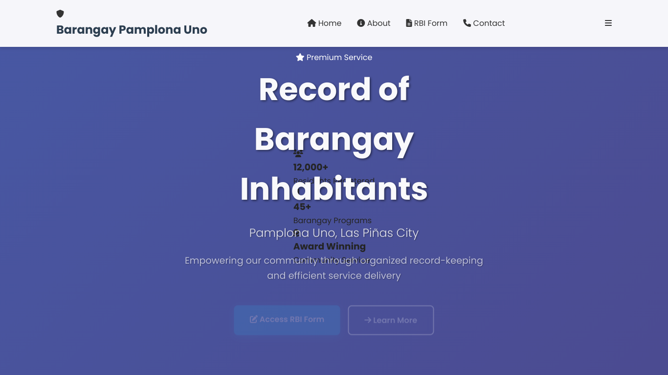 Pamplona Uno RBI website with elegant front page