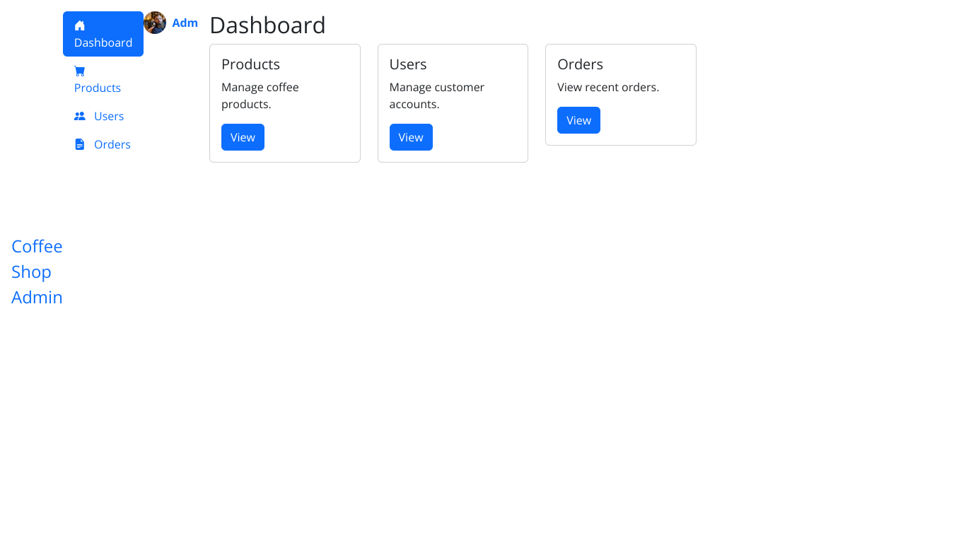Coffee shop admin dashboard with Bootstrap 5