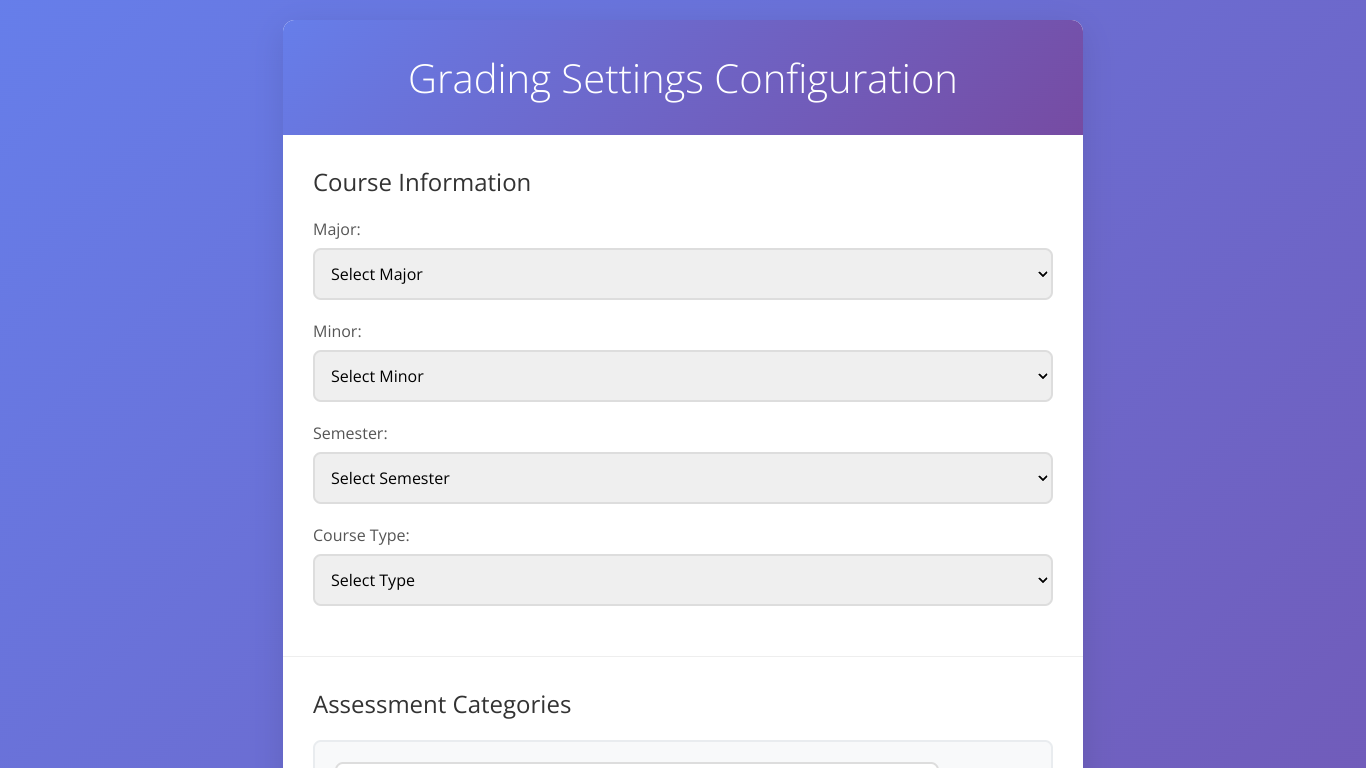 Grading settings builder with 100% weight checker